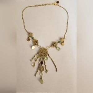 Unbranded Costume Jewelry Gold Tone Necklace with Different Green Shaped Beads